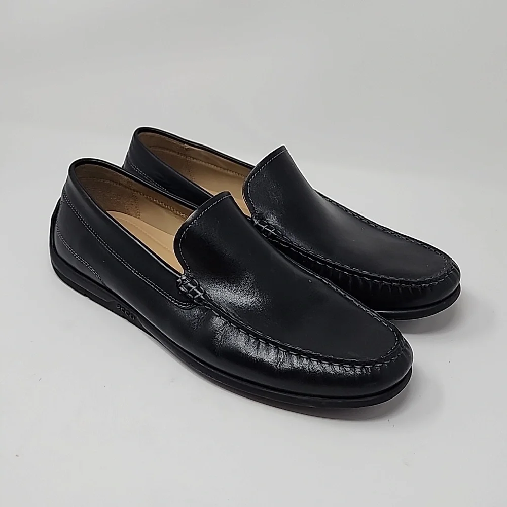 Ecco Black Leather Men's Moccasins Loafers Size 10